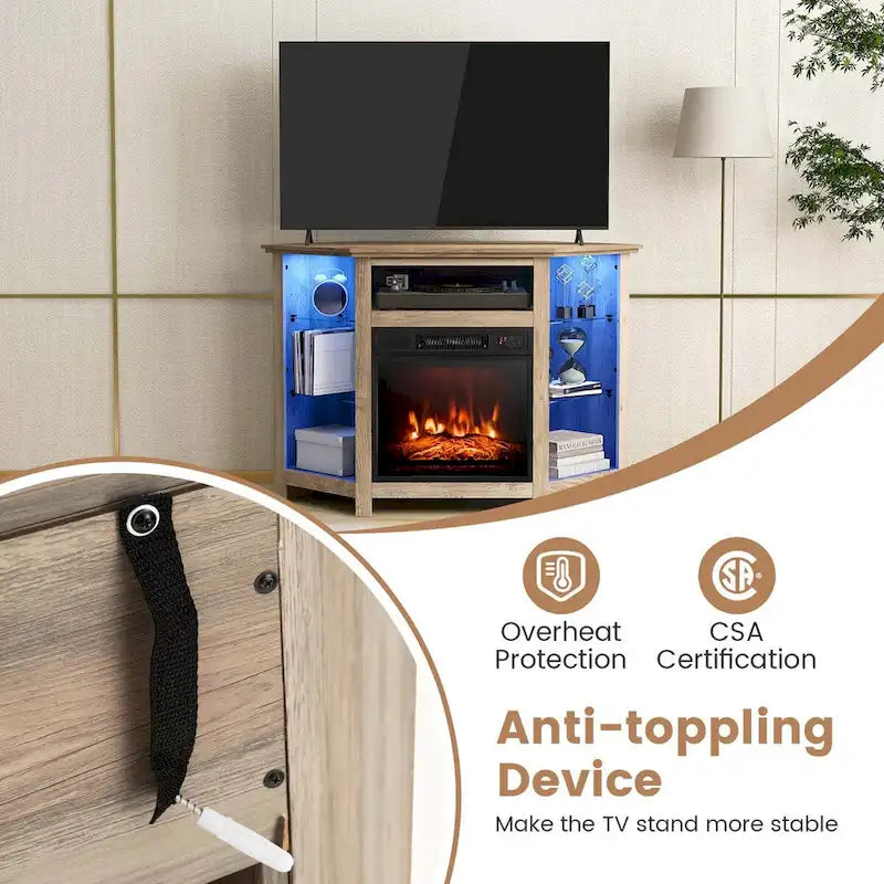 Meuble TV avec foyer électrique et lumières DEL