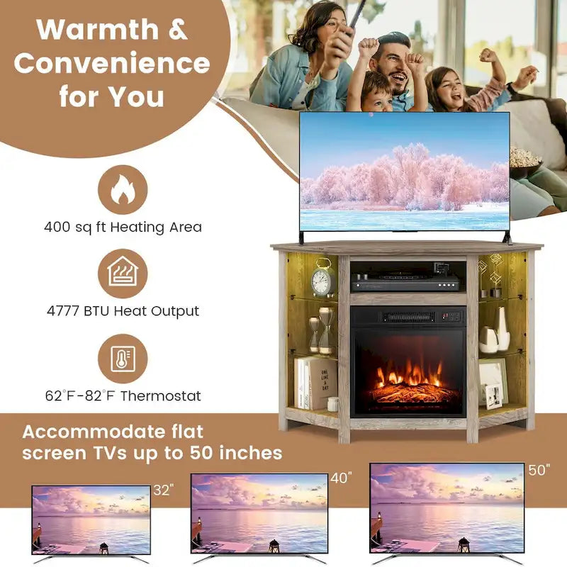Meuble TV avec foyer électrique et lumières DEL