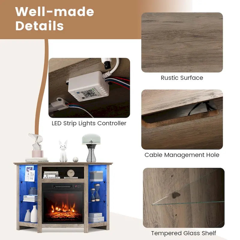 Meuble TV avec foyer électrique et lumières DEL