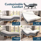 Sommier réglable avec matelas hybride 12 po, massage, port USB, éclairage sous le lit, application, inclinaison de la tête et des pieds
