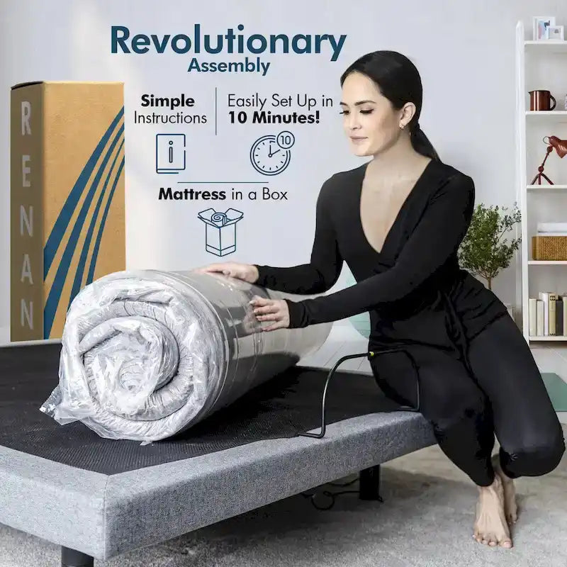 Sommier réglable avec matelas hybride 12 po, massage, port USB, éclairage sous le lit, application, inclinaison de la tête et des pieds