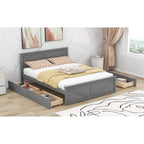 Lit plateforme en bois avec 4 tiroirs de rangement et pieds de soutien