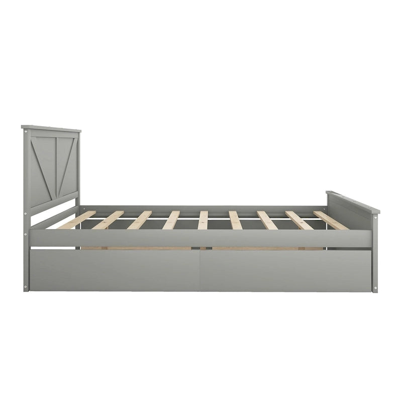 Lit plateforme en bois avec 4 tiroirs de rangement et pieds de soutien