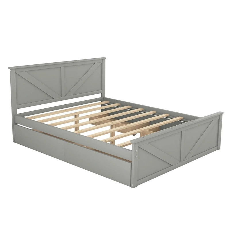 Lit plateforme en bois avec 4 tiroirs de rangement et pieds de soutien
