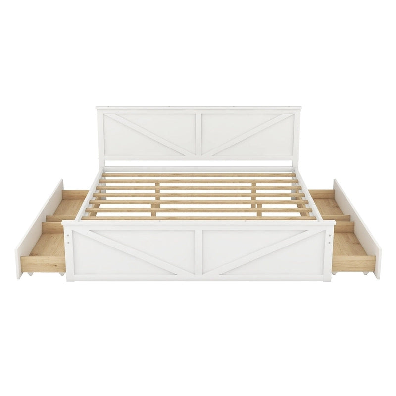 Lit plateforme en bois avec 4 tiroirs de rangement et pieds de soutien