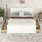 Lit plateforme en bois avec 4 tiroirs de rangement et pieds de soutien