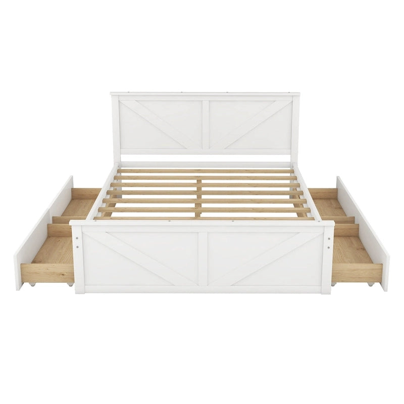 Lit plateforme en bois avec 4 tiroirs de rangement et pieds de soutien