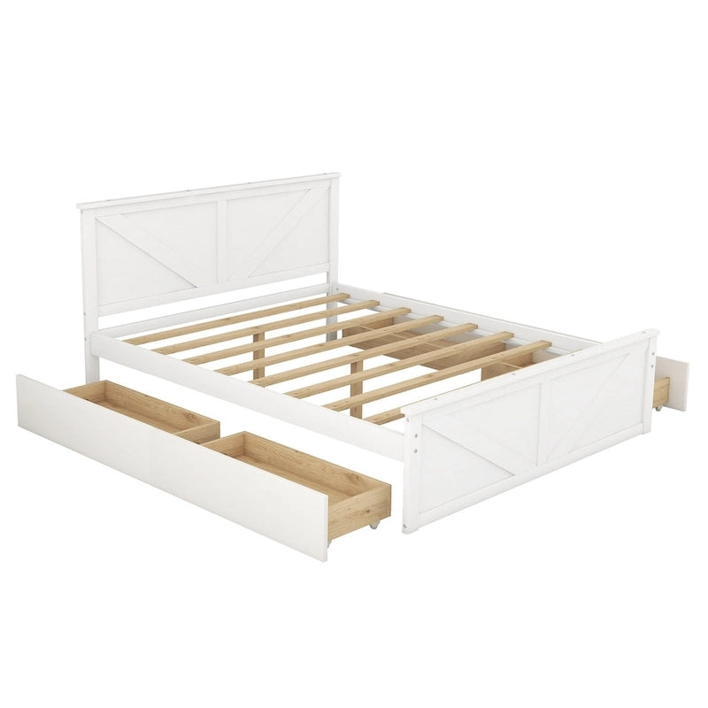 Lit plateforme en bois avec 4 tiroirs de rangement et pieds de soutien