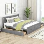 Lit plateforme en bois avec 4 tiroirs de rangement et pieds de soutien