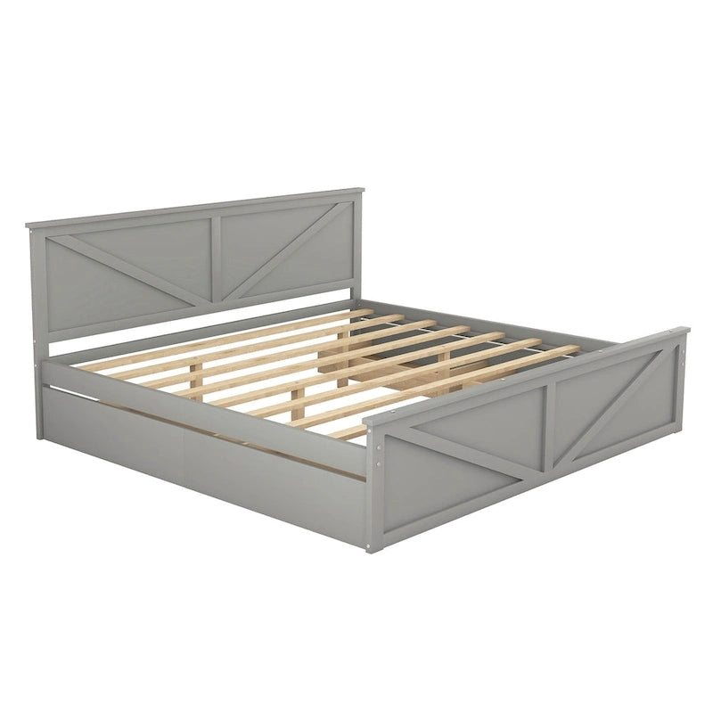 Lit plateforme en bois avec 4 tiroirs de rangement et pieds de soutien