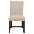 Chaise d'appoint en bois recouverte de tissu avec clous décoratifs, beige et noir
