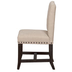 Chaise d'appoint en bois recouverte de tissu avec clous décoratifs, beige et noir