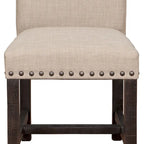 Chaise d'appoint en bois recouverte de tissu avec clous décoratifs, beige et noir
