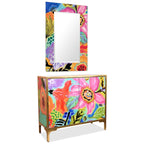Table console d'entrée et miroir en verre biseauté à impression inversée Secret Garden Floral