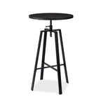 Table de bar ronde industrielle réglable avec plateau en bois et pivotante