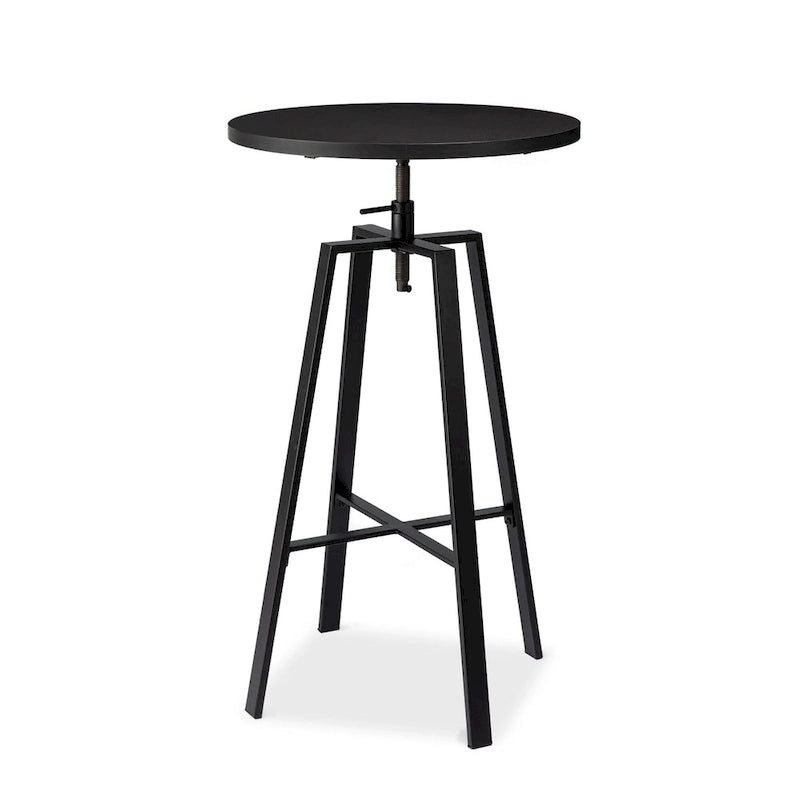 Table de bar ronde industrielle réglable avec plateau en bois et pivotante