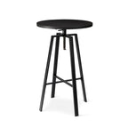 Table de bar ronde industrielle réglable avec plateau en bois et pivotante