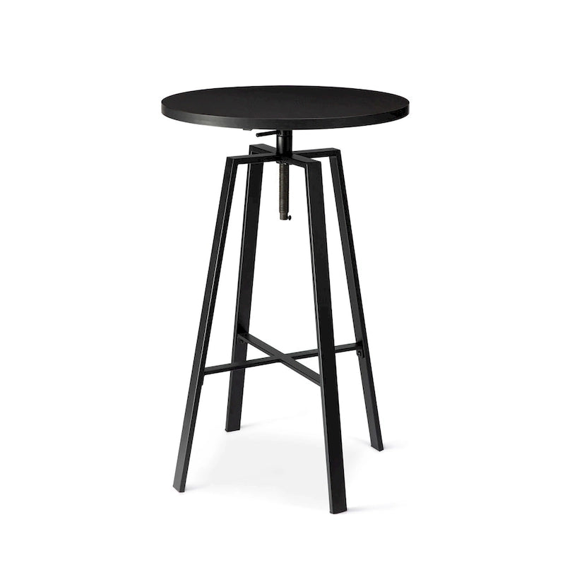 Table de bar ronde industrielle réglable avec plateau en bois et pivotante