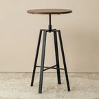 Table de bar ronde industrielle réglable avec plateau en bois et pivotante