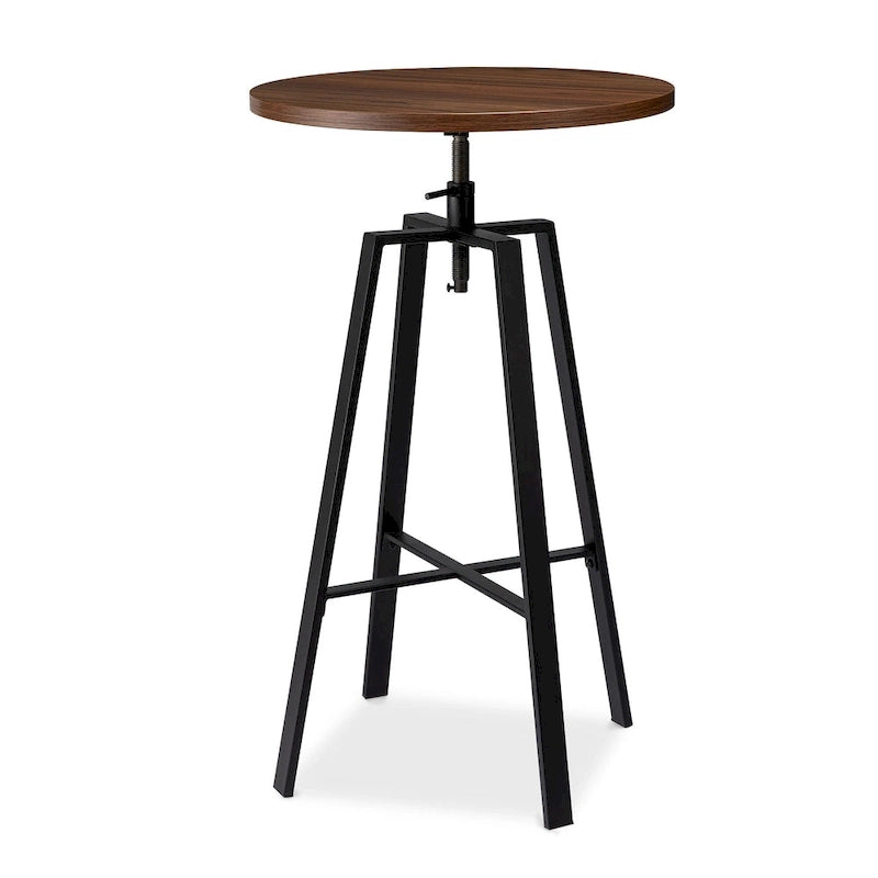 Table de bar ronde industrielle réglable avec plateau en bois et pivotante