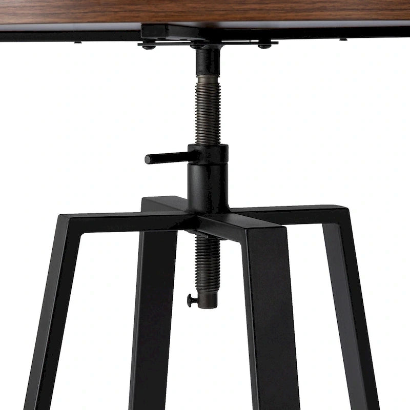 Table de bar ronde industrielle réglable avec plateau en bois et pivotante