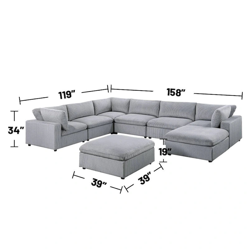 Canapé sectionnel modulaire 8 pièces en velours côtelé avec ottoman