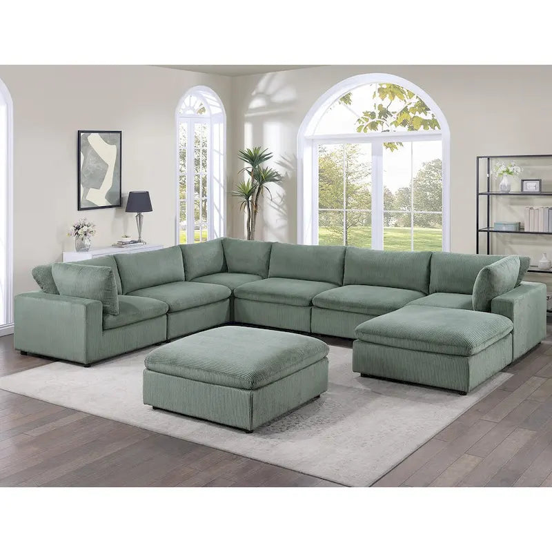Canapé sectionnel modulaire 8 pièces en velours côtelé avec ottoman