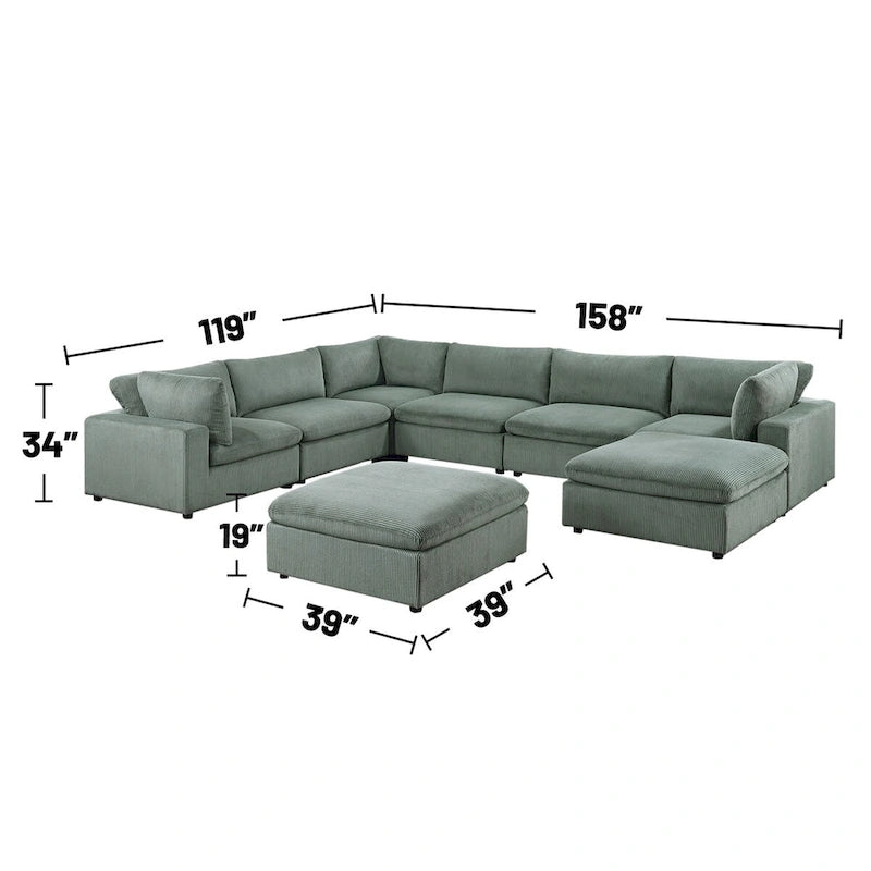 Canapé sectionnel modulaire 8 pièces en velours côtelé avec ottoman