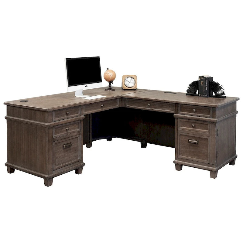Bureau en L en bois et retour, table d'écriture, bureau, gris