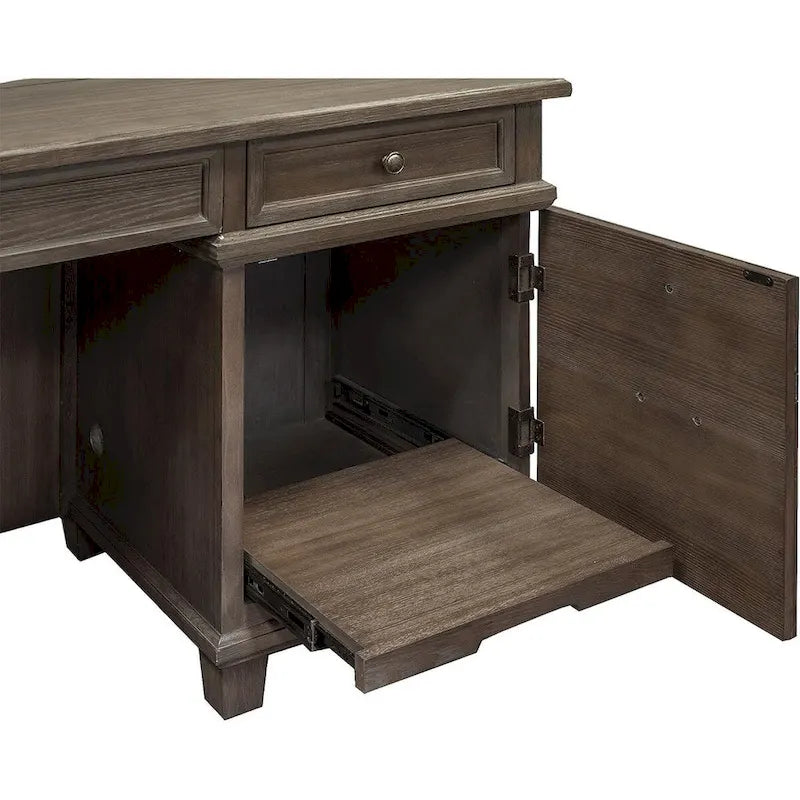 Bureau en L en bois et retour, table d'écriture, bureau, gris