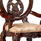 Chaise de salle à manger de 28 po (paquet de 2), dossier sculpté en bois brun, tissu beige