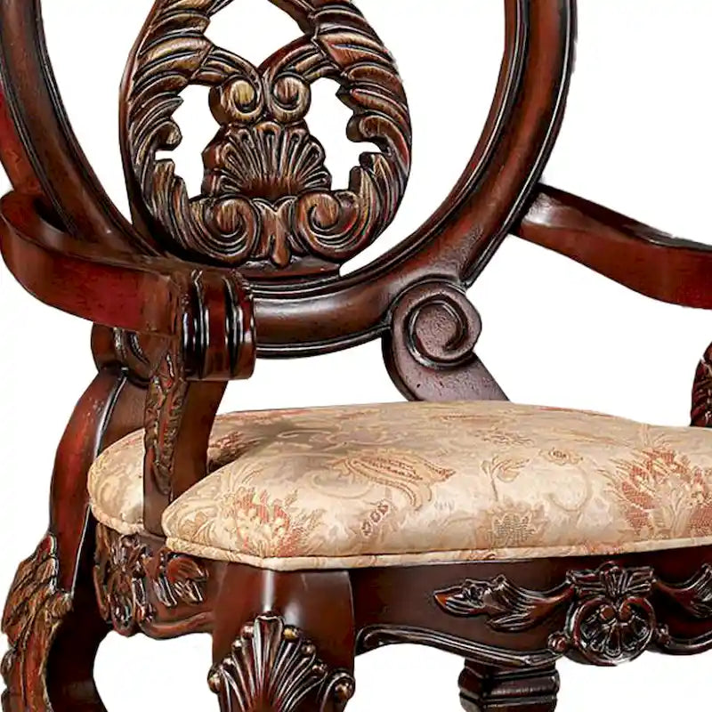Chaise de salle à manger de 28 po (paquet de 2), dossier sculpté en bois brun, tissu beige