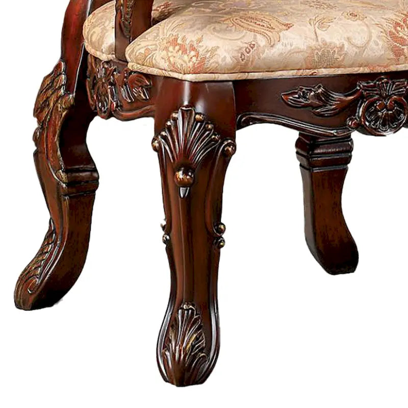Chaise de salle à manger de 28 po (paquet de 2), dossier sculpté en bois brun, tissu beige