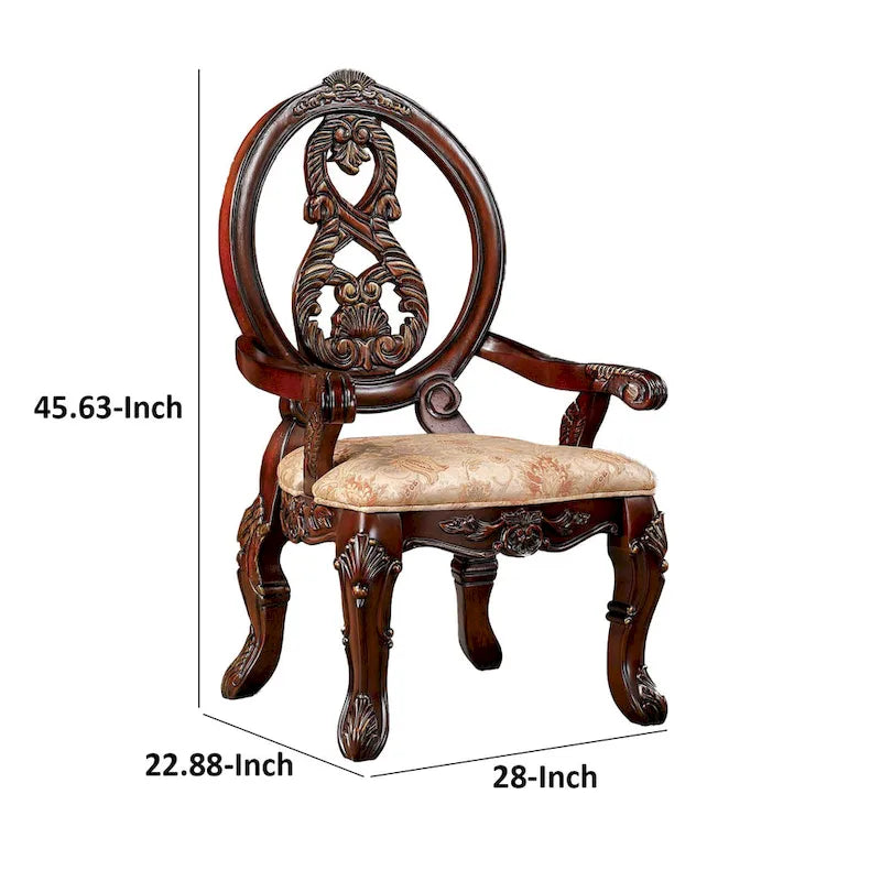 Chaise de salle à manger de 28 po (paquet de 2), dossier sculpté en bois brun, tissu beige