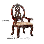 Chaise de salle à manger de 28 po (paquet de 2), dossier sculpté en bois brun, tissu beige