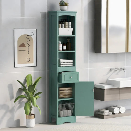 Meuble de rangement de salle de bain autoportant de 170 cm de haut avec portes et étagères réglables - 173 cm de haut